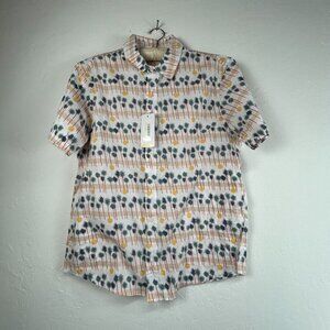 Cotton & Co Mens White Mixed Print Short Sleeve Point Collar Shirt Large New